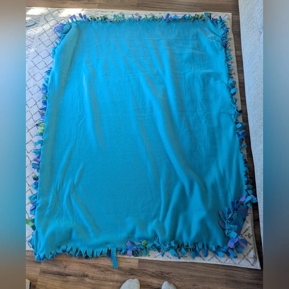 Like New Fleece Purple, Green And blue pattern blanket 65x52